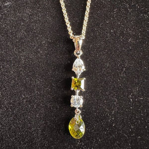 Peridot CZ and Solid Silver Pendant and Earring Set